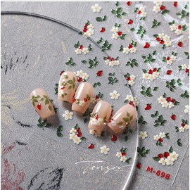 Nagelsticker Blumen Klein Frühling Nail Art Sticker 5D Selbstklebend Weiß Blumen Blatt Nagelaufkleber Frühling Sommer Mini Blumen Dekoration Nageldesign Zubehör Für Kinder Mädchen(1Blatt)