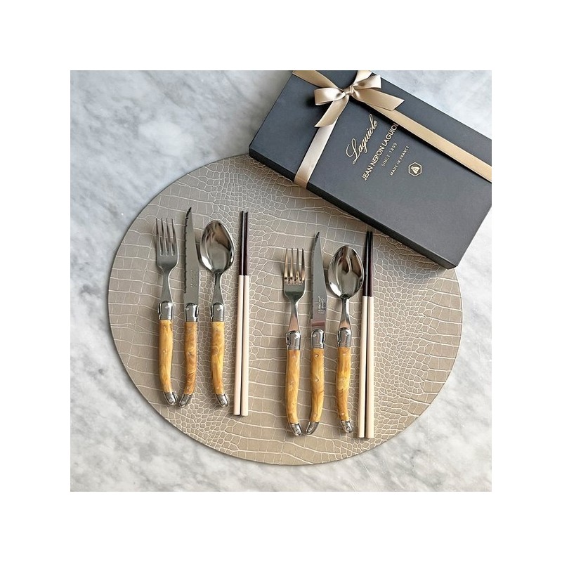 (Laguiole) Gift Wrapping Jeanneron Laguiole Cutlery Marble Brown + Sandal