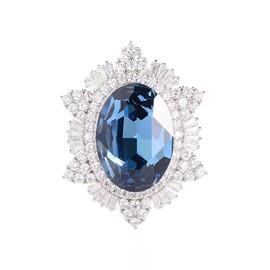 Vintage Women Blue Rhinestone Brooch Sparkling Crystal Clothes Accessory Dress Collar Lapel Pin Birthday Thanksgiving Festival Jewelry Gift (Blue Star Rhinestone)
