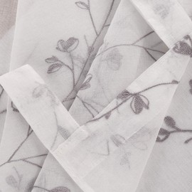 WOLTU #1896-2 Set of 2 Transparent Curtains, Embroidered Flowers, with Loops, Linen Look, Double Pack Curtain Stores, Voile Window Curtain, Decorative Curtain for Living Room, Bedroom
