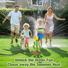 HeySplash Water Sprinkler Toy, Spinning Cactus Kids Sprinkler Toy, Summer Water Toys Splashing Fun, Outdoor Sprinklers Toy Sprays up to 8 FT for Yard, Lawn, Garden, Attaches to Garden Hose, Green
