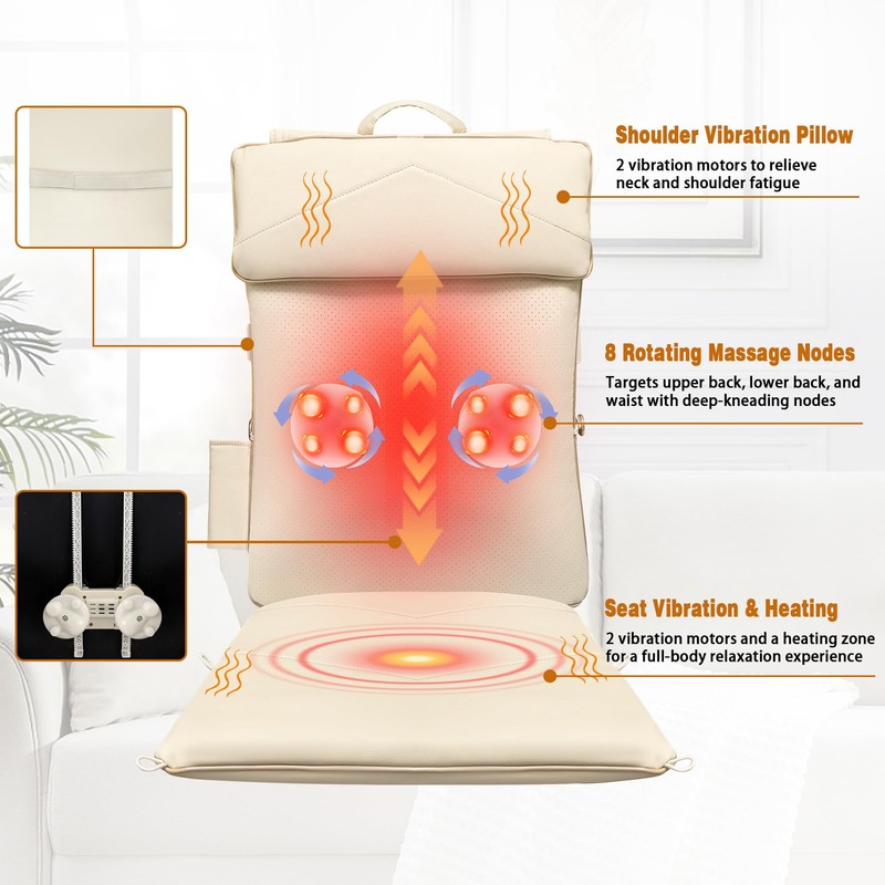 Shiatsu Back Massager for Chair with Heat and Vibration
