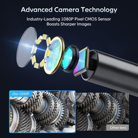 Endoscope with Light and 50ft Semi-Rigid Cable, Handheld Borescope 4.3'' HD 1080P, 8 Adjustable LED Lights, IP67 Waterproof Inspection Camera for Sewer, Gadgets for Men