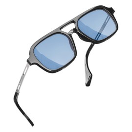 grinderPUNCH Retro Square Sunglasses for Womens Mens Vintage 70s Double Bridge Sunglasses