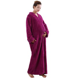 Artfasion Womens Fleece Robe Plush Long Zip Front Bathrobe with Pockets Warm Soft Zippered Bathrobes for Women