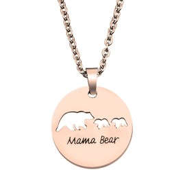 KUIYAI Sweet Mama and Bear Round Pendant Necklace for Mother (2 Cubs R RG)