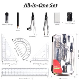 SAYEEC Geometry Set, 10 Pcs Math Protractor Compasses Kit with Ruler, Triangles, Eraser, Sharpener, Lead Refills, Pencil, Storage Box, Drafting Drawing Tools for Architects Engineers Artists Students