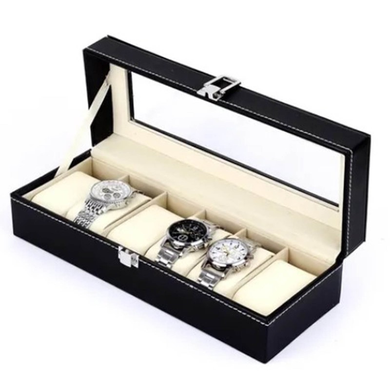 Watch Organizer 6 Slot Dustproof Moistureproof Transparent Window Watch Display