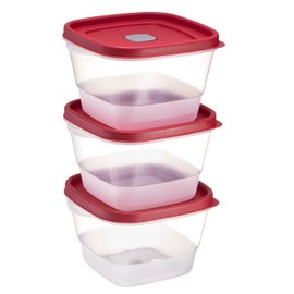 Tribello BPA-Free Plastic Food Storage Set, Red Vented Lids - Microwave, Dishwasher Safe: Perfect for Meal Prep, Leftovers, and Kitchen Organization (3 x 7-Cup)