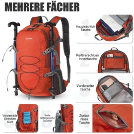 BECOJADDE Hiking Backpack Men Women 40L Ultralight Foldable Backpack Waterproof Travel Backpack Trekking Backpack with Wet Compartment for Hiking, Travel, Cycling and Climbing, orange, Daypack