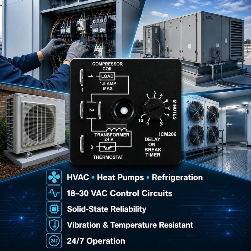 206B Delay-on-Break Timer|3-10 Min Adjustable Anti-Short Cycle Protection