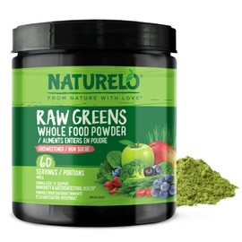 NATURELO NATURELO Raw Greens Superfood Powder - Unsweetened - Boost Energy, Detox, Enhance Health - Organic Spirulina - Wheat Grass - Whole Food Nutrtion from Fruits & Vegetables - 60 Servings