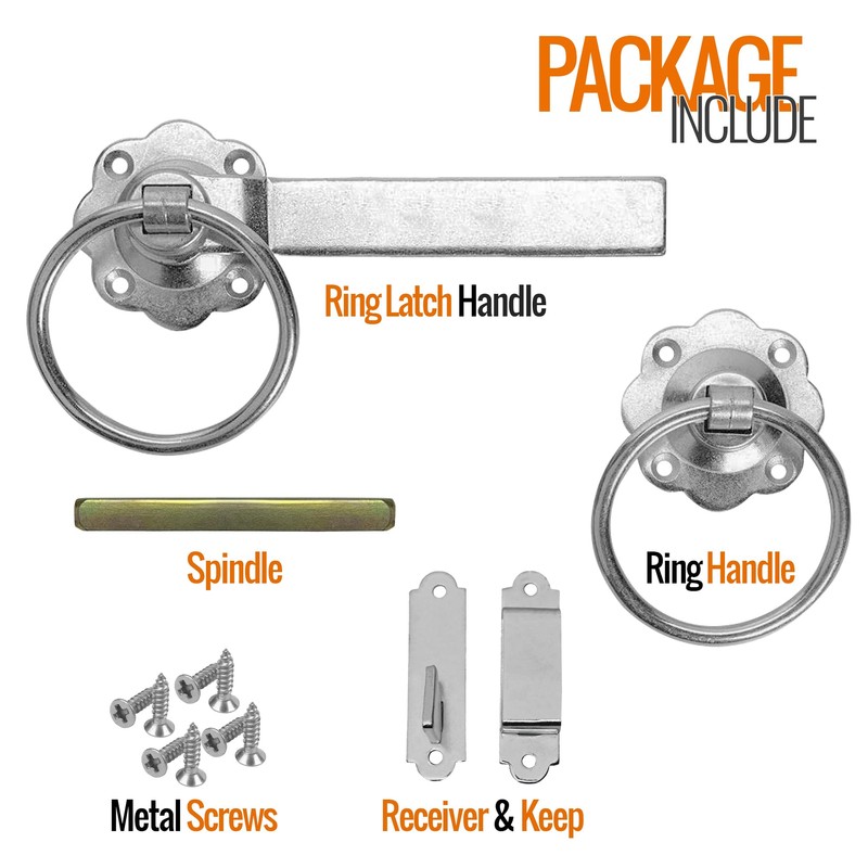 Ring Gate Latch Silver for Wooden Gates Zinc Plated 6"/150mm