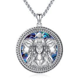 Eusense Triple Moon Goddess Necklace 925 Sterling Silver Pendant Abalone Shell Ancient Greek Mythology Vintage Jewelry