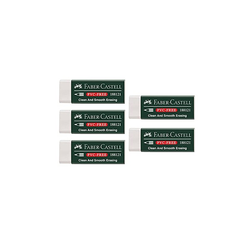 FABER-CASTELL 205002 Eraser 188121, PVC-Free, Plastic, White, Pack of 5