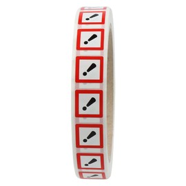GHS 07 Labels 15 x 15 mm – Attention – 1,000 Danger Symbols Stickers on 1 Roll(s), 40 mm Roll Core, Polyethylene, GHS Marking