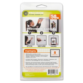 Precision Picture Hanging Kit, 8 Picture Kit, Hangs up to 8 Frames, for use with D-Ring, Sawtooth, Wire, and Keyhole Frames, Holds Up to 50 lbs., Reposition Adhesive