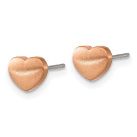 7mm Titanium Brushed Rose Ip Plated Love Heart Post Earrings 5.5x7mm Wide Stud Earring for Women