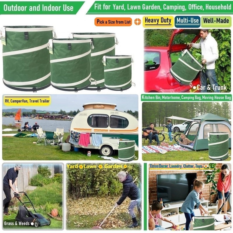 16-Gallon Collapsible Trash Can (16x19 in) Hard-Shell Bottom Yard Garden
