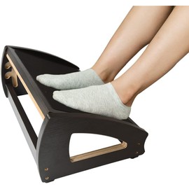 StrongTek Ergonomic Under Desk Footrest, 3 Adjustable Heights Wooden Office Footrest, Large Anti-Slip Surface, Improves Posture and Blood Circulation, up to 400lbs (Black)