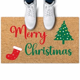 Coir Doormat Merry Christmas Boot Front Door Mat Indoor/Outdoor Heavy Duty Backing, 24x36" Inches, Coir Material, Made by My Sign Center