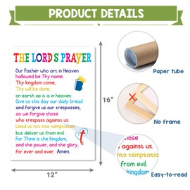 2 Pcs Lords Prayer Poster and Ten Commandments Poster UNFRAMED - God's Rules for Kids Wall Poster 12x18; Our Father prayer Decor; Bible Study Scripture Decor for Church; Classroom; Blessed Christian