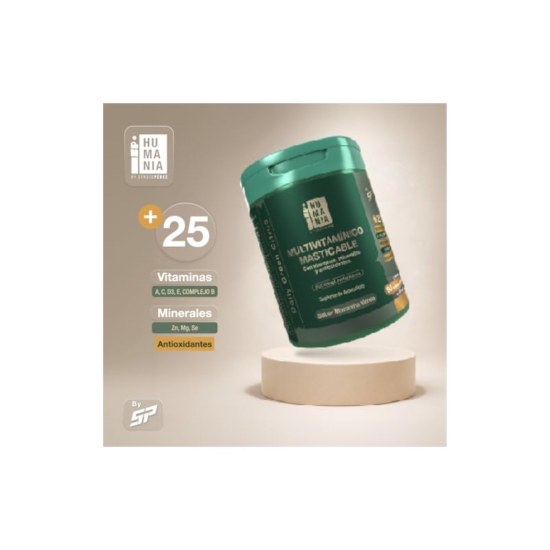 Humania Multivitamínico Masticable Vitaminas Minerales Formato Tableta Sabor Manzana Verde