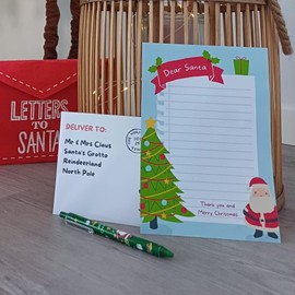 3 Piece Letter to Santa Writing Set - Writing Kit for Kids, Activity Pack for Kids Xmas Writing Set, Includes letter, envelope and Christmas pen, Letter to Santa Kit