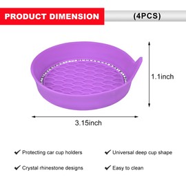 MUQIDA 4PCS Car Cup Coaster, Bling Crystal Silicone Non-Slip Cup Holder Insert Coasters, Shockproof Rhinestone Auto Drink Mat Universal for Women Girls, Interior Car Accessories (Purple)