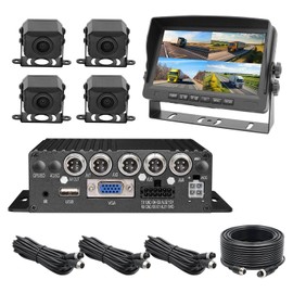 4 Channel 1080P H.265 Dual 512 GB MDVR Mobile DVR System Loop Recording Parking Assistance with 7" VGA Monitor and 4pcs 1080P HD Night Vision Waterproof Tront Sides BackupTruck Cameras for Truck RV