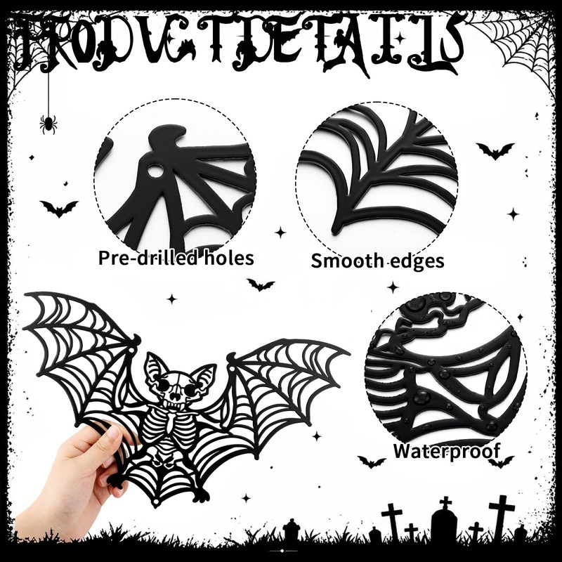 Frienda Halloween Gothic Wall Decor Metal Bat Skeleton, 11.8x6.9''