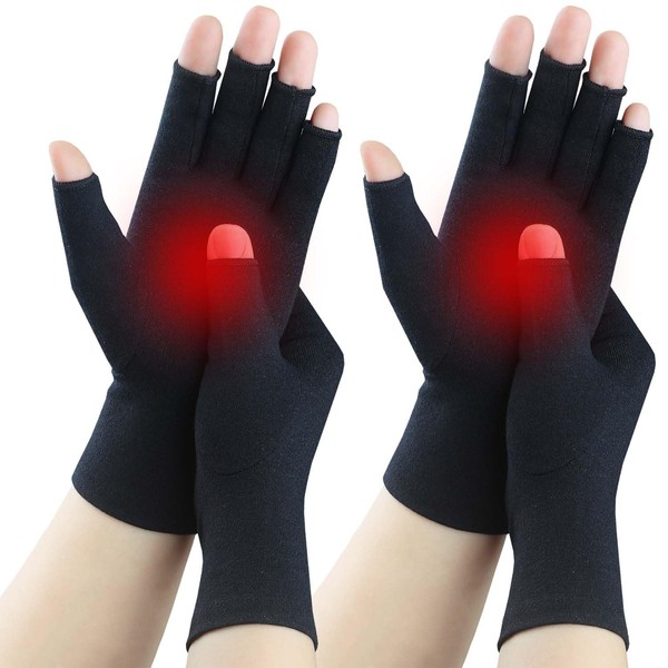 2 Pairs Fingerless Arthritis Compression Gloves for Women Men, Hand