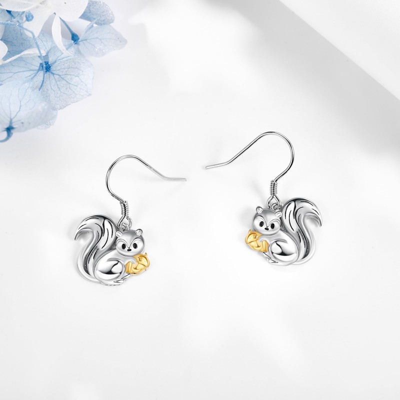 URONE Squirrel Earrings 925 Sterling Silver Cute Squirrel Acorn Earrings
