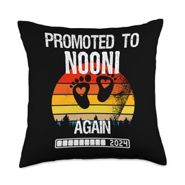 Promoted To NOONI Est.2024 Vintage Retro Pregnancy Throw Pillow, 18x18, Multicolor
