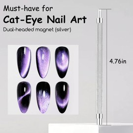 JERCLITY 1 Pieces Silver Cat Eye Magnet for Nails Dual-Head Cylinder Magnet for Cat Eye Gel Polish Nail Magnets for Nail Art