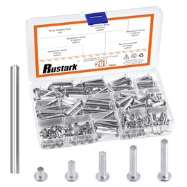 Juego de 201 remaches semitubulares de aluminio M5 de cabeza plana con perforación, remaches tubulares de agujero parcial, cabeza plana redonda, remache semitubular, tono plateado para