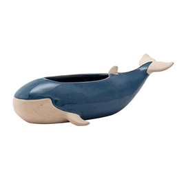 Napco Blue Whale Ocean Life 11.5 x 2.5 x 2.5 inches Navy and Beige Ceramic Flower Succulent Plant Pot Planter Container Holder, Indoor Outdoor Garden Décor, 22438