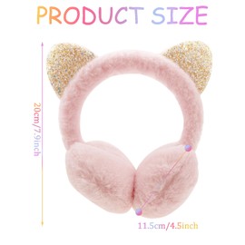 Winter Cold-proof Plush Earmuffs for Girls Women，Winter Warm Faux Furry Pink Cute Sequin Cat Ear Warmers Anti-Cold Adjustable Comfortable Ear Covers for Keep Ears Warm In Cold Weather