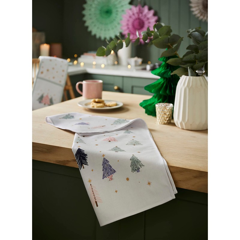 Christmas Textiles Recycled Cotton Tea Towel Frosty Trees