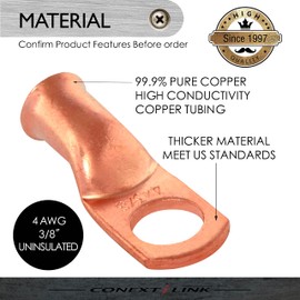 Conext Link 25pcs 4 AWG 3/8" Copper Wire Ring Terminal Crimp Battery Welding Cable Lug Connectors （18351）