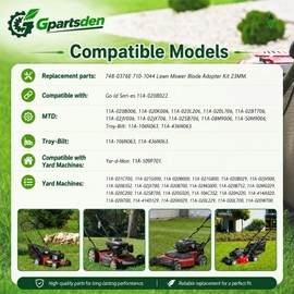 Gpartsden748-0376E 710-1044 Blade Adapter Kit 23MM for MTD 748-0376E 753-06315 Troy-Bilt 748-0376 753-0588 and 748-04224 Mower Blades 1997 Compatible with Craftsman Troy-Bilt Yard Machines Lawn Mower