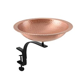 Achla Designs BBHC-02T-RM Hammered Rail Mount Bracket Birdbath, Polished Solid Copper, Black