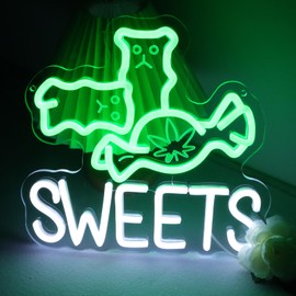 KODGGHK Sweets Neon Sign for Wall Decor, Dimmable Smoke Shop Candy Neon Lights for Weed Store, Business,Man Cave,Bar Pub,Smoking Lounge or Party Decor (Green & White)