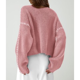 PRETTYGARDEN Women's Chunky Knit Sweaters 2025 Fall Long Sleeve Mock Neck Oversized Pullover Tops Winter Fashion Clothes (Grey Pink,Medium)