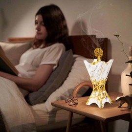 Xisakaca Bakhoor Burner, Charcoal Incense Burner, Frankincense Resin Incense Holder for Yoga, Spa Aromatherapy, Office & Home Decor Gifts 10.6" inches Tall (White)