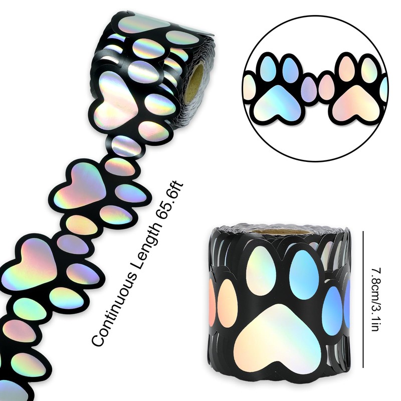 Whaline 65.6ft Dog Paw Bulletin Board Border Holographic Cute Pet
