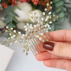 YBSHIN Rhinestone Wedding Hair Accessories Gold Brides Hair Comb Flower Bridal Comb Headpieces Pearl hair bands Crystal Headpiece for Women