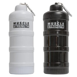 Stackable Protein Powder Travel Containers with Funnels & Carabiners – Portable Protein Shaker Containers for Gym, Fitness, Travel – Perfect for Pre/Post Workout, BCAAs, Protein (White & Black)