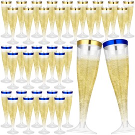Jingmore 36 Pack Disposable Plastic Champagne Flutes 4.5 oz Clear Toasting Glasses Plastic Cocktail Cups Wine Champagne Glass for Wedding Graduation Mardi Gras Birthday Engagement(Blue,Gold)