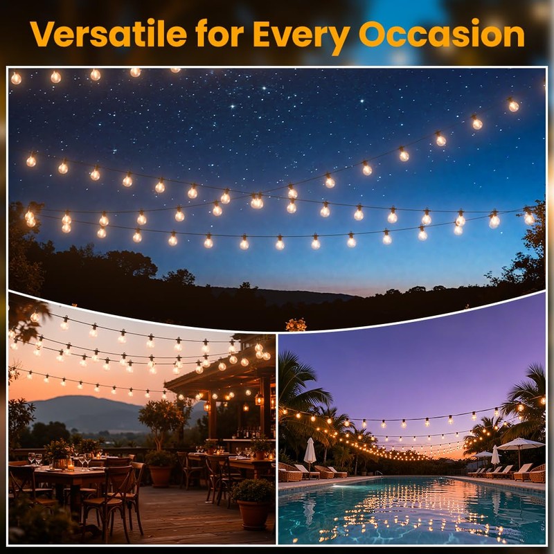 50FT Solar String Lights Outdoor Waterproof IP65 with USB-Charging ,